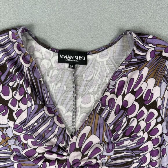 Vivian Shyu Floral Dress Women’s Small Purple Long Sleeve V Neck Midi - Picture 6 of 16